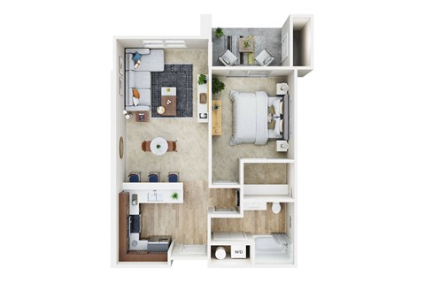 Floor plan for 1 bed, 1 bath, 706 sqft